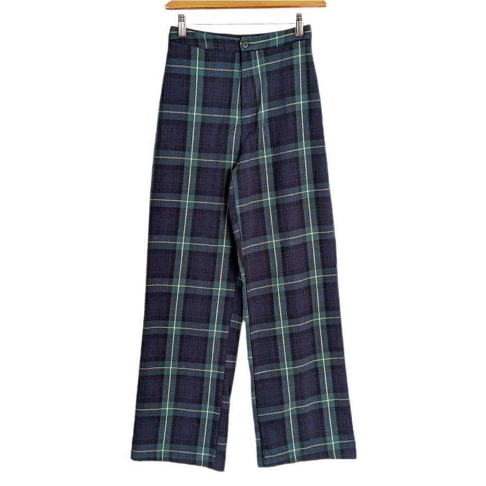 Brandy MELVILLE black watch plaid wide leg high rise XS @L
